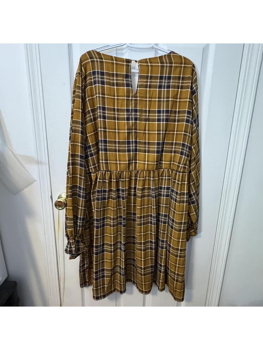 Hayden Mustard Plaid Dress with Floral Embroidery 2XL - Picture 5 of 6